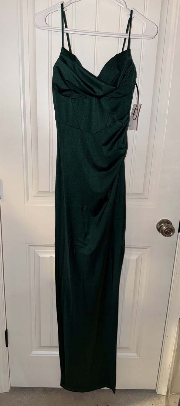 Lovely Day Emerald Green Draped Spaghetti Strap Sheath Gown